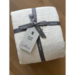 New West Elm European Flax linen King Duvet Cover in Graduated Stripe